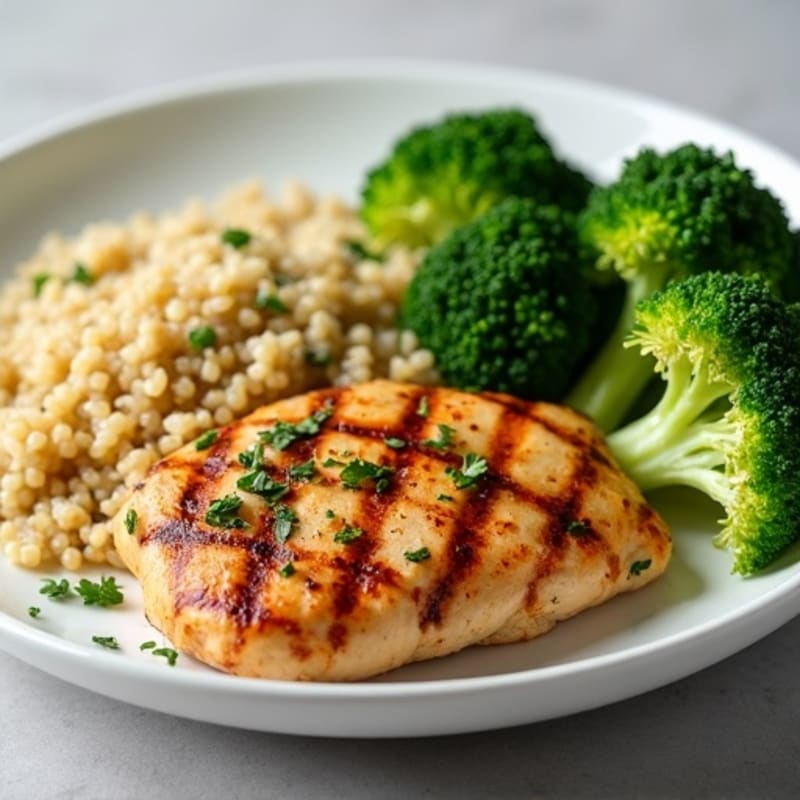 Grilled Chicken Breast with Steamed Broccoli and Quinoa