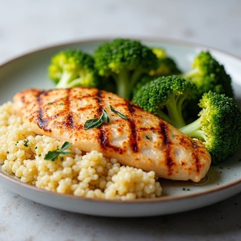 Grilled Chicken Breast with Quinoa and Roasted Broccoli