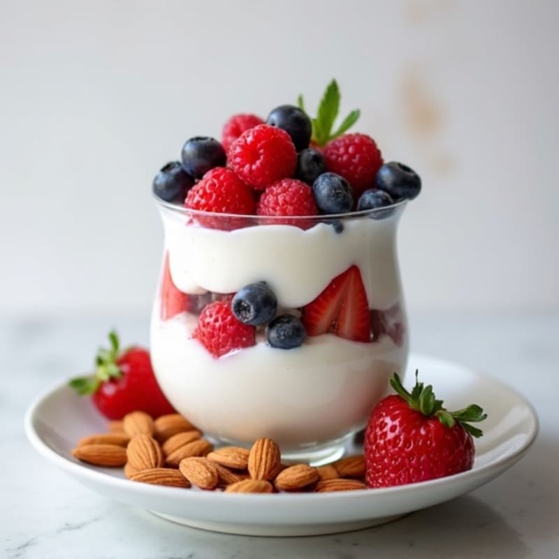 Greek Yogurt Parfait with Mixed Berries and Almonds