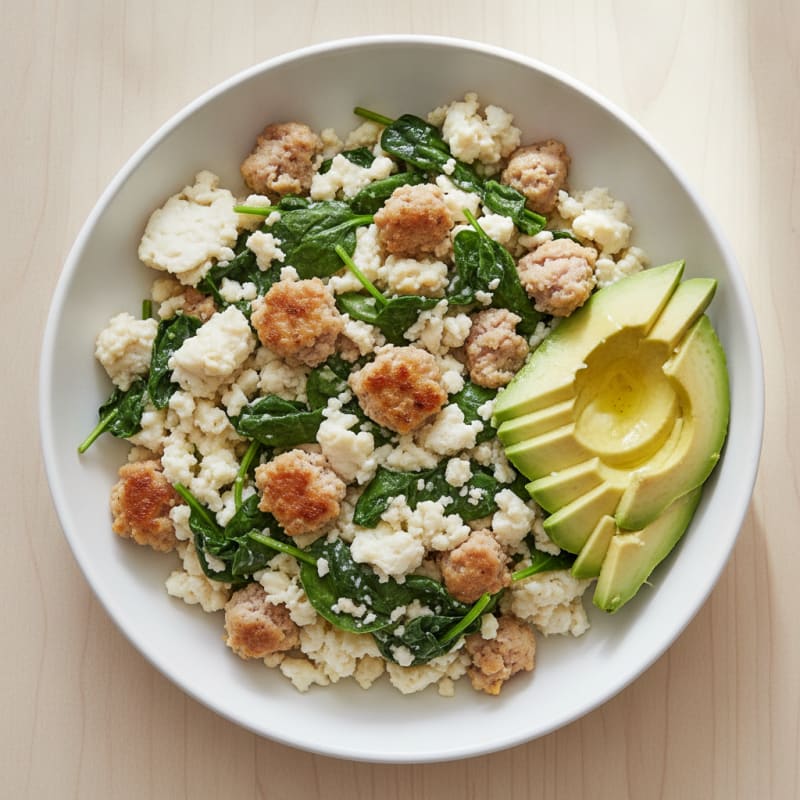 Egg White and Spinach Scramble with Turkey Sausage