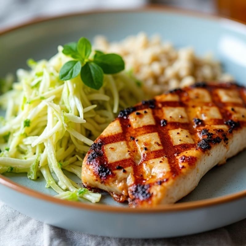 Grilled Chicken Breast with Crunchy Cabbage Slaw and Quinoa