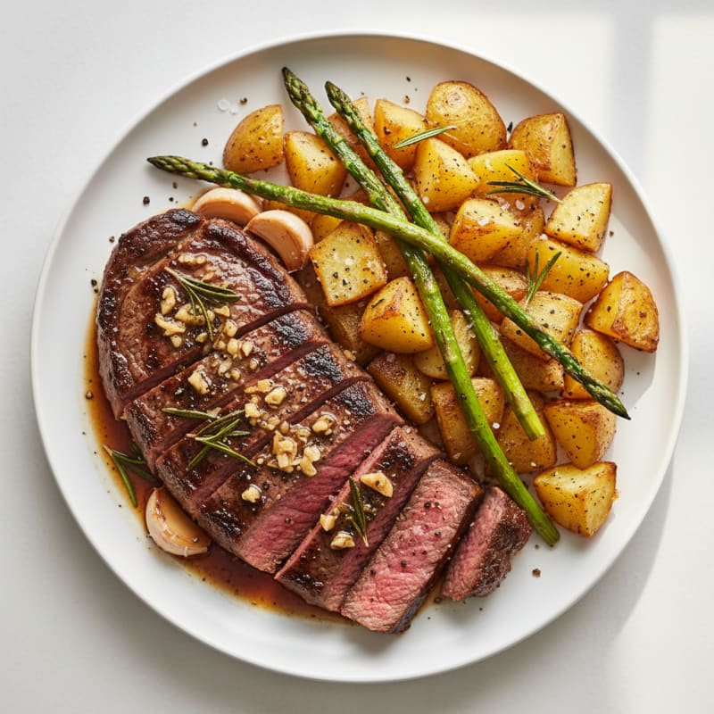 Charred Garlic-Herb Steak with Roasted Potatoes