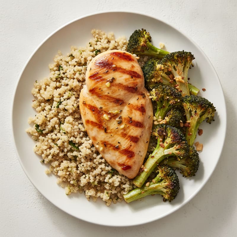 Grilled Chicken Breast with Quinoa and Roasted Broccoli