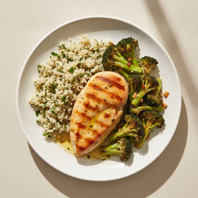 Grilled Chicken Breast with Roasted Broccoli and Quinoa
