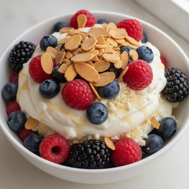 Greek Yogurt Protein Parfait with Mixed Berries and Almonds