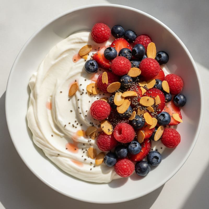 Greek Yogurt Protein Mousse with Mixed Berries