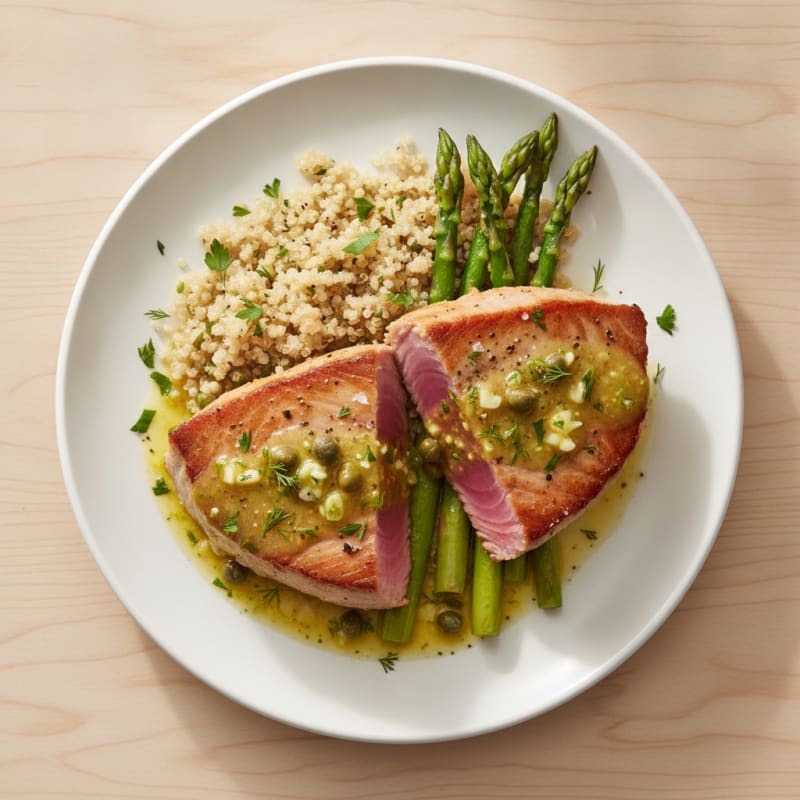 Pan-Seared Tuna with Lemon-Herb Sauce