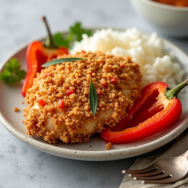 Crispy Baked Sweet and Sour Chicken with Roasted Bell Peppers