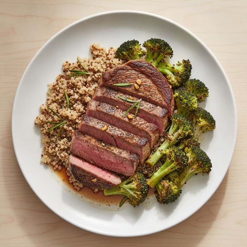 Pan-Seared Ribeye with Roasted Broccoli Quinoa