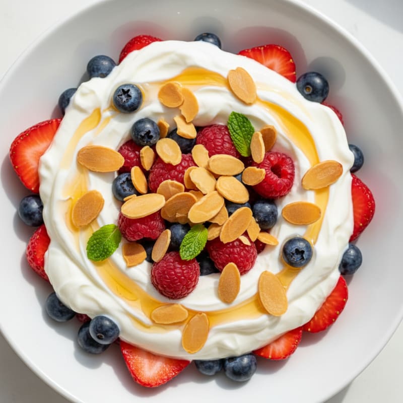Creamy Greek Yogurt Protein Parfait with Mixed Berries and Almonds