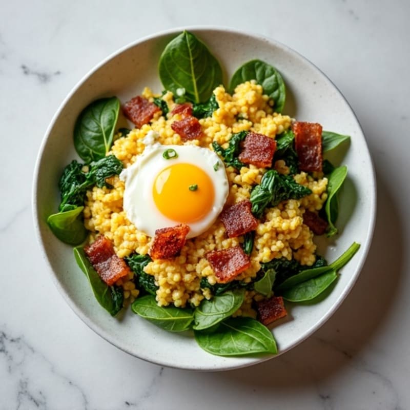 Cottage Cheese Egg Scramble with Spinach and Turkey Bacon