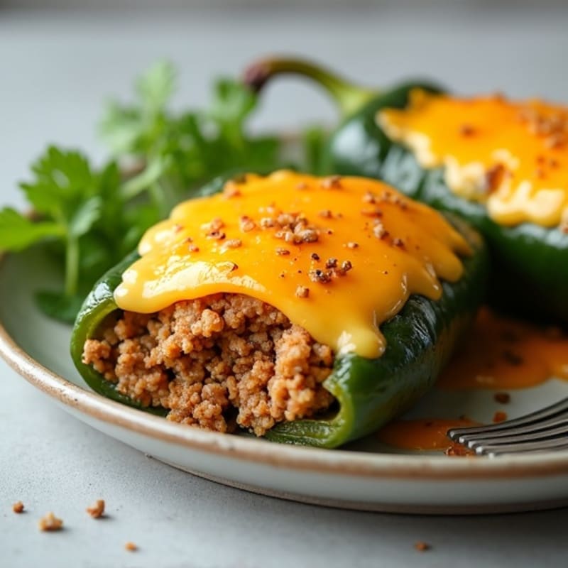 Baked Poblano Peppers with Seasoned Turkey and Melted Cheese