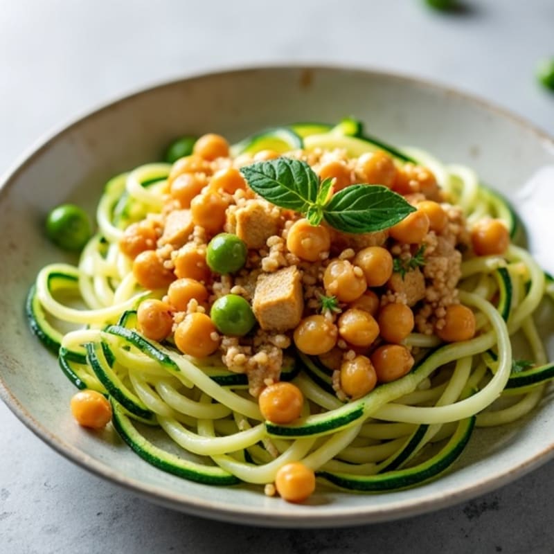 Creamy Chickpea and Tempeh Stir Fry with Zucchini Noodles