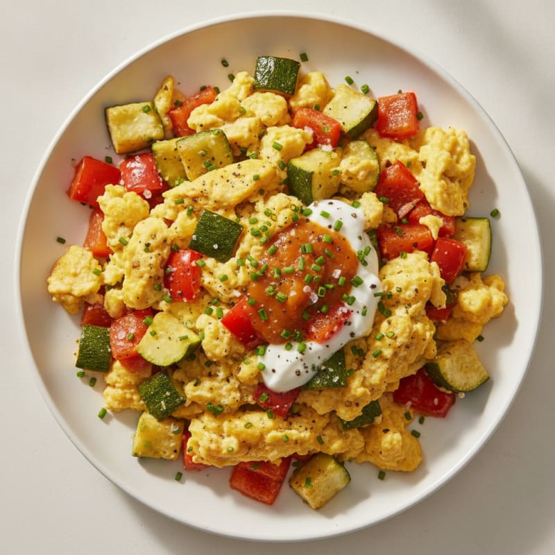 Hearty Scrambled Eggs with Roasted Vegetables
