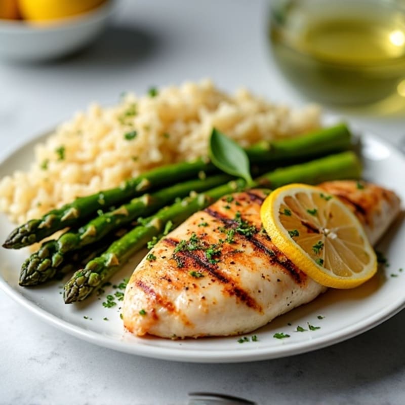 Lemon Herb Grilled Chicken with Roasted Asparagus and Quinoa