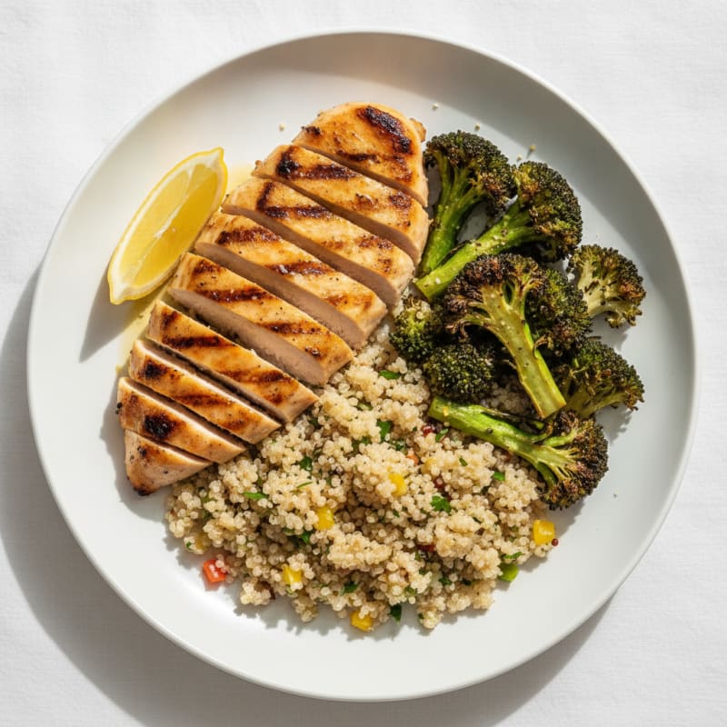 Grilled Chicken Breast with Quinoa and Roasted Broccoli