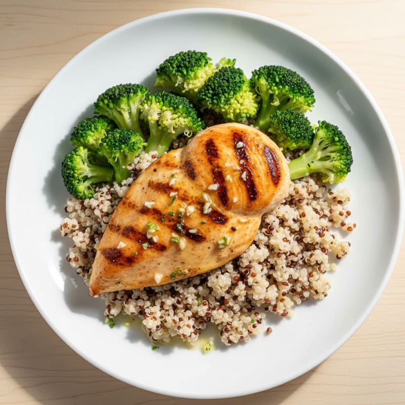 Grilled Chicken Breast with Quinoa and Steamed Broccoli
