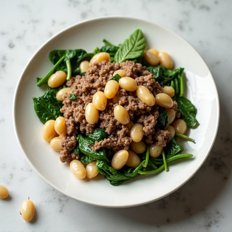 Lean Ground Beef with Creamy White Beans and Greens