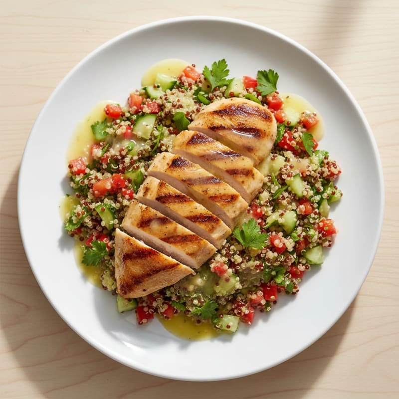 Grilled Chicken Breast with Crunchy Quinoa Salad and Lemon Vinaigrette