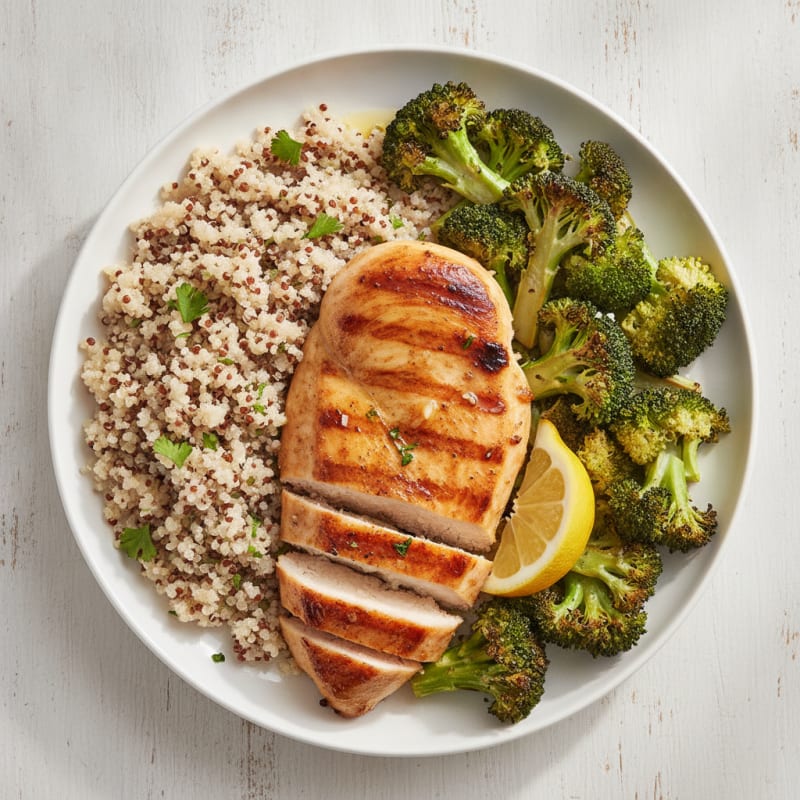 Grilled Chicken Breast with Quinoa and Roasted Broccoli