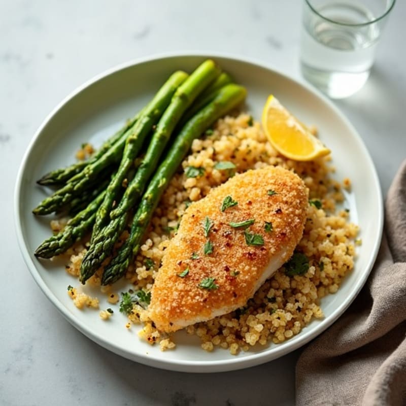 Crispy Lemon Herb Chicken with Roasted Asparagus and Quinoa