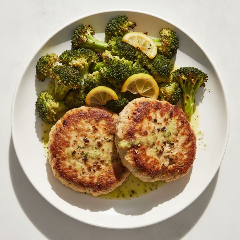 Seared Turkey Patties with Roasted Broccoli