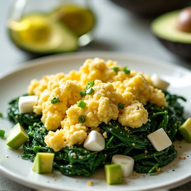 Cottage Cheese and Egg Scramble with Sautéed Spinach