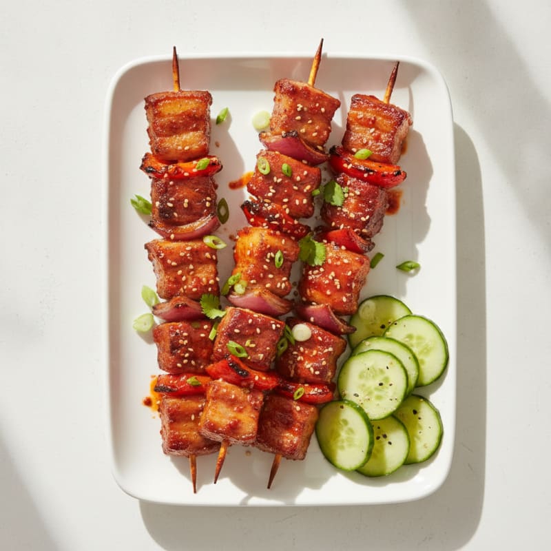Spicy Gochujang Pork Belly Skewers