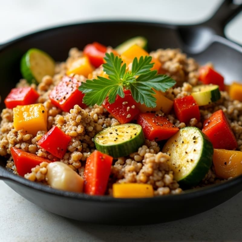 Lean Ground Turkey and Roasted Vegetable Skillet