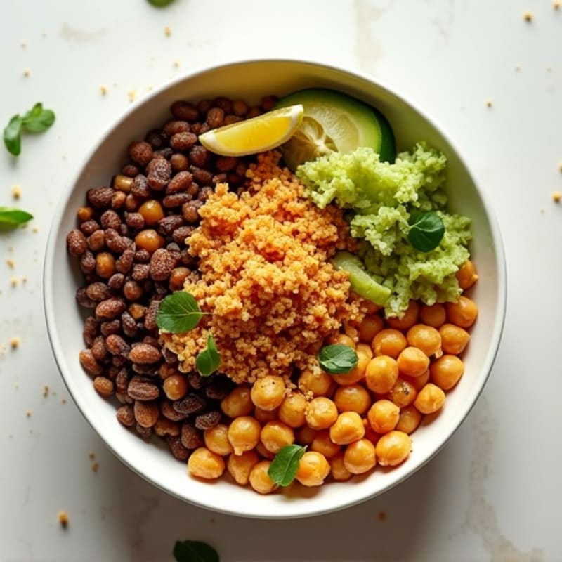 Crispy Lentil and Quinoa Power Bowl with Roasted Chickpeas
