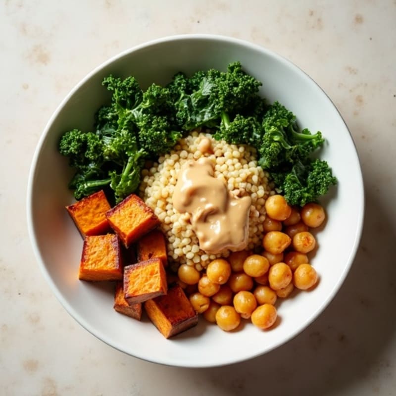 Creamy Tahini Roasted Sweet Potato and Chickpea Bowl