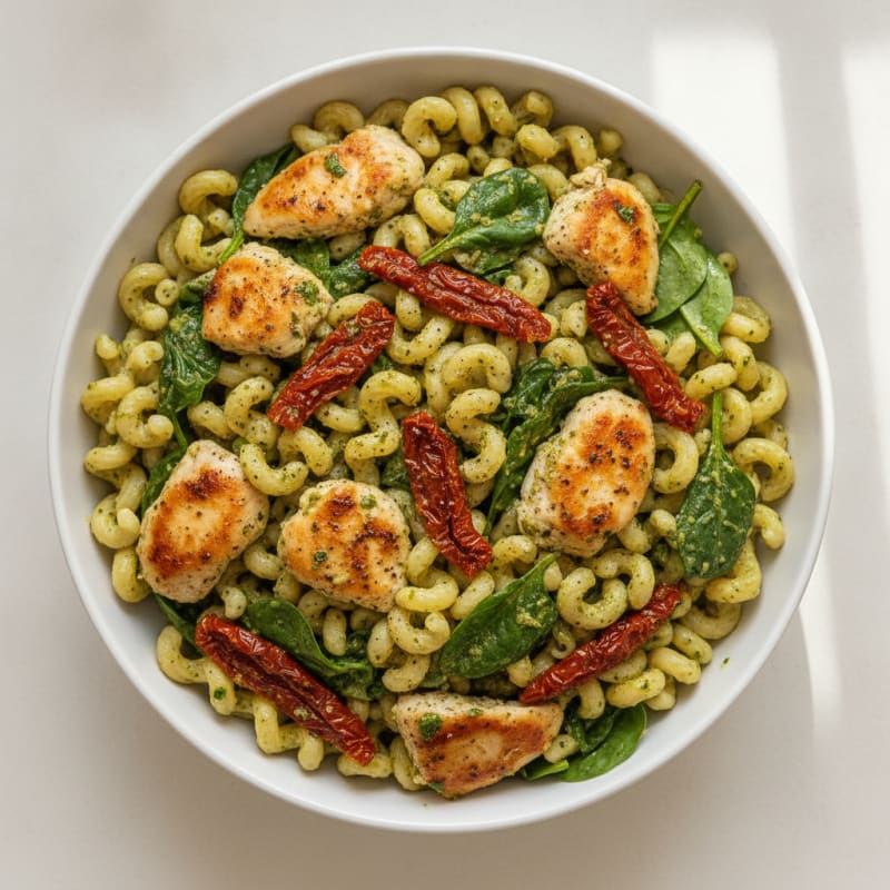Pesto Chicken Pasta with Sun-Dried Tomatoes