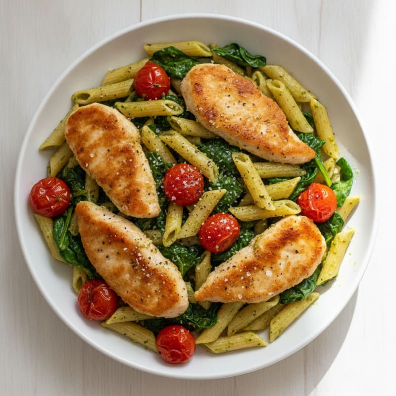 Chicken Pesto Pasta with Blistered Tomatoes
