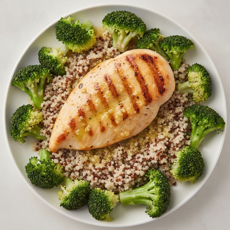 Grilled Chicken Breast with Quinoa and Steamed Broccoli
