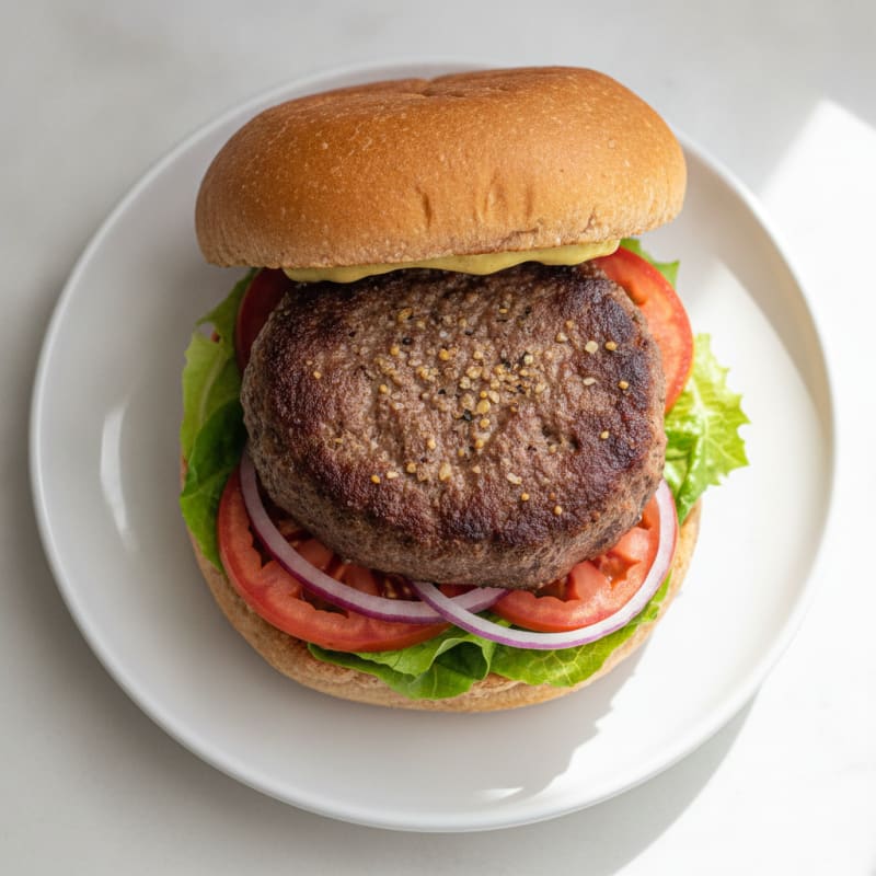 Classic Lean Beef Burger on a Toasted Whole Wheat Bun