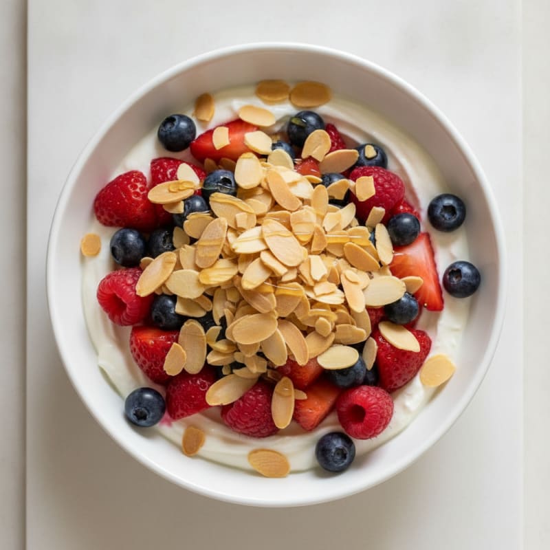 Greek Yogurt Protein Parfait with Mixed Berries and Almonds