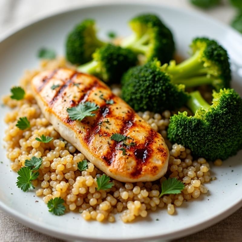 Grilled Chicken Breast with Quinoa and Roasted Broccoli
