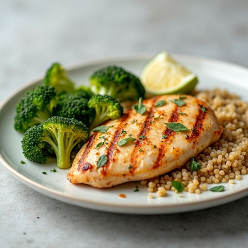 Grilled Chicken Breast with Quinoa and Roasted Broccoli