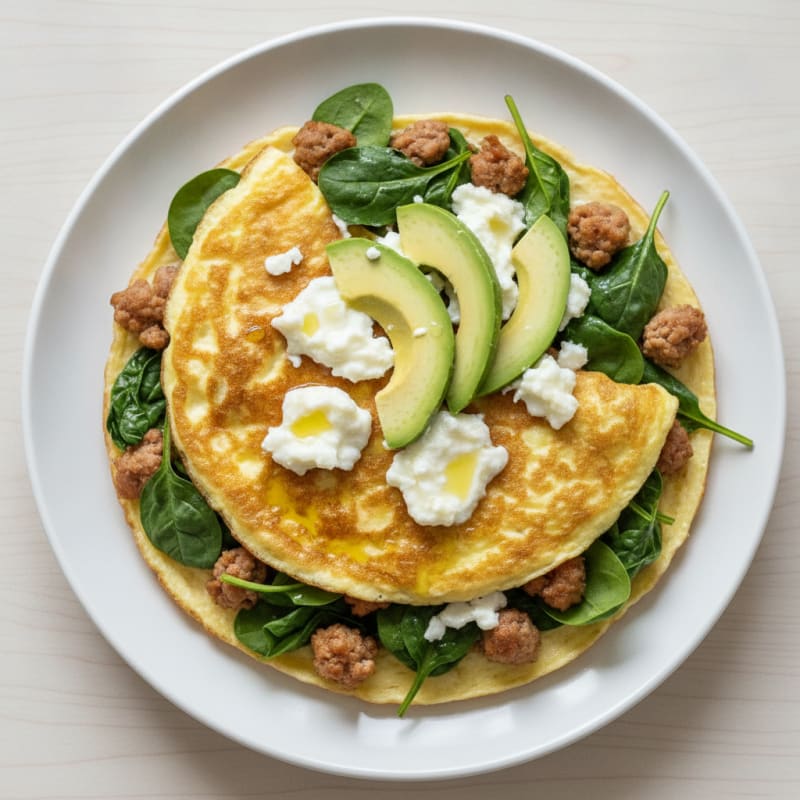 Crispy Egg White Omelet with Turkey Sausage and Spinach