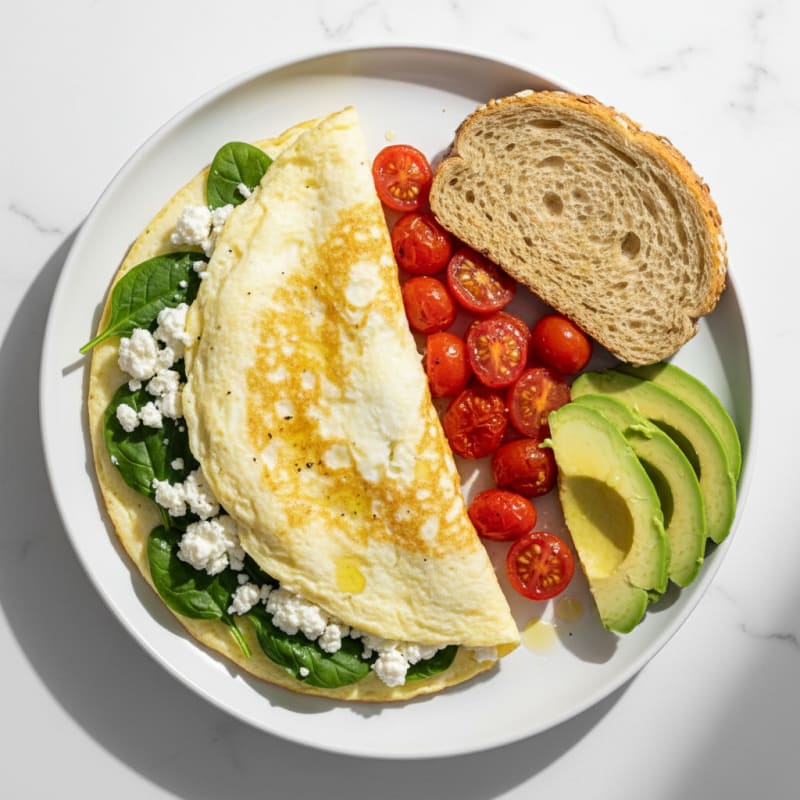 Egg White Spinach Omelet with Cottage Cheese and Cherry Tomatoes