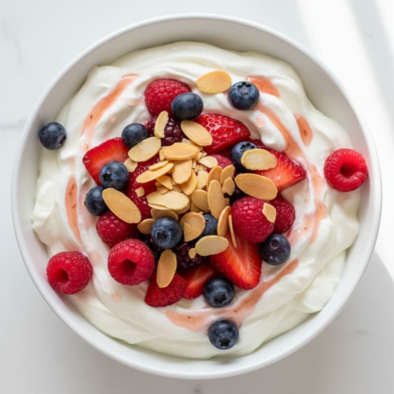 Creamy Greek Yogurt Protein Parfait with Mixed Berries and Almonds