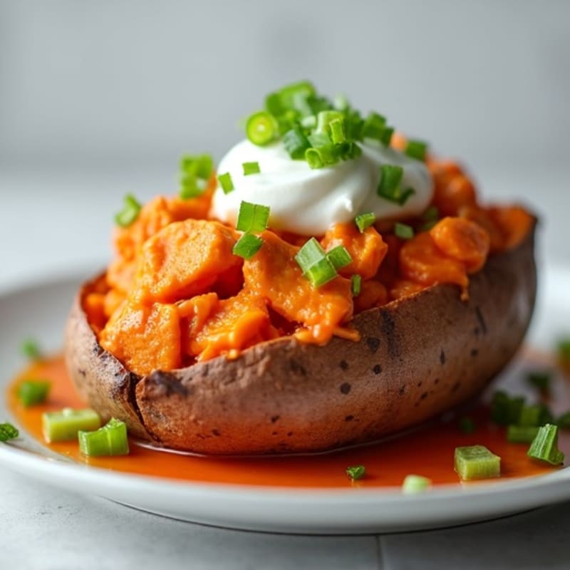 Spicy Buffalo Chicken Stuffed Sweet Potatoes
