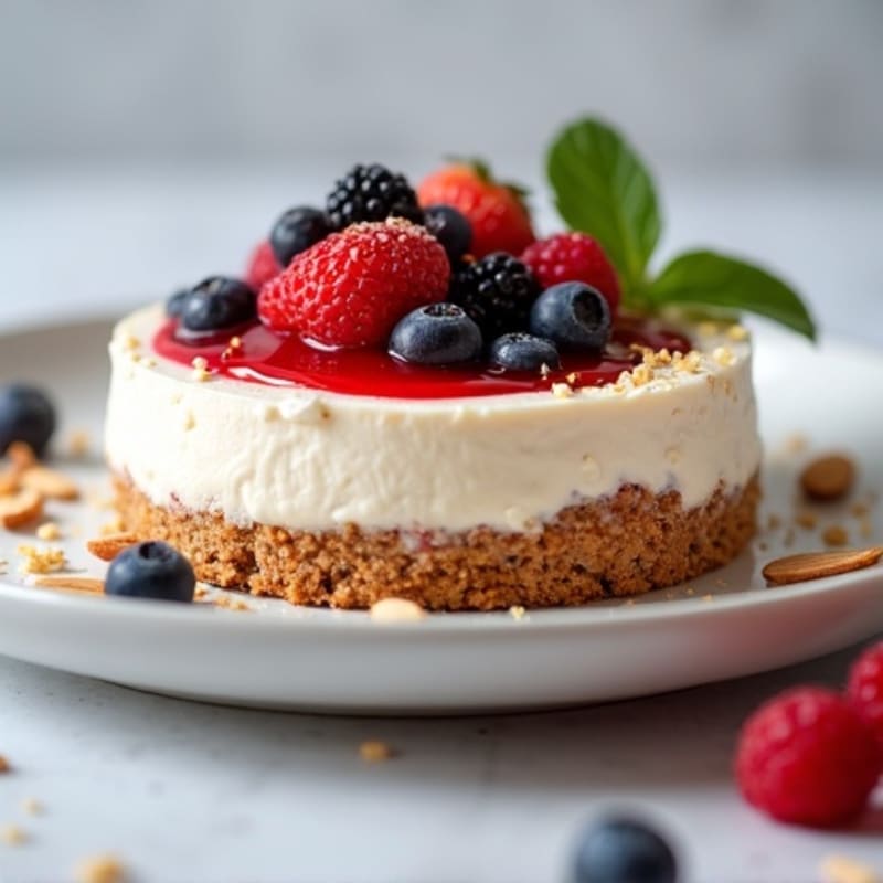 Greek Yogurt Protein Cheesecake with Mixed Berries