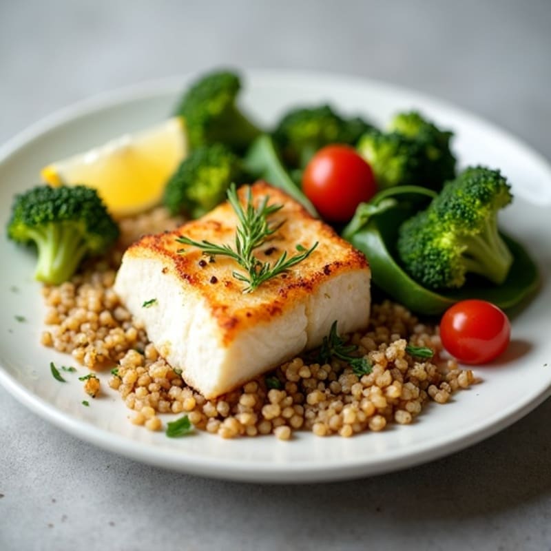 Seared Cod with Roasted Broccoli and Quinoa