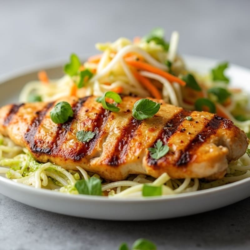 Grilled Chicken Breast with Crunchy Cabbage Slaw and Lemon Vinaigrette