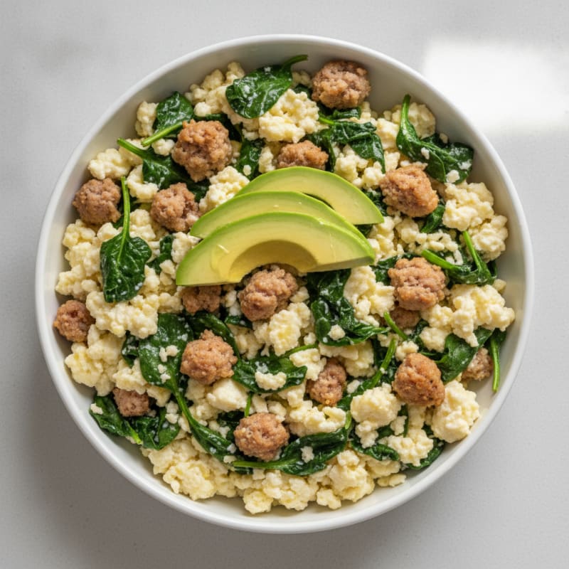 Egg White Scramble with Spinach and Turkey Sausage