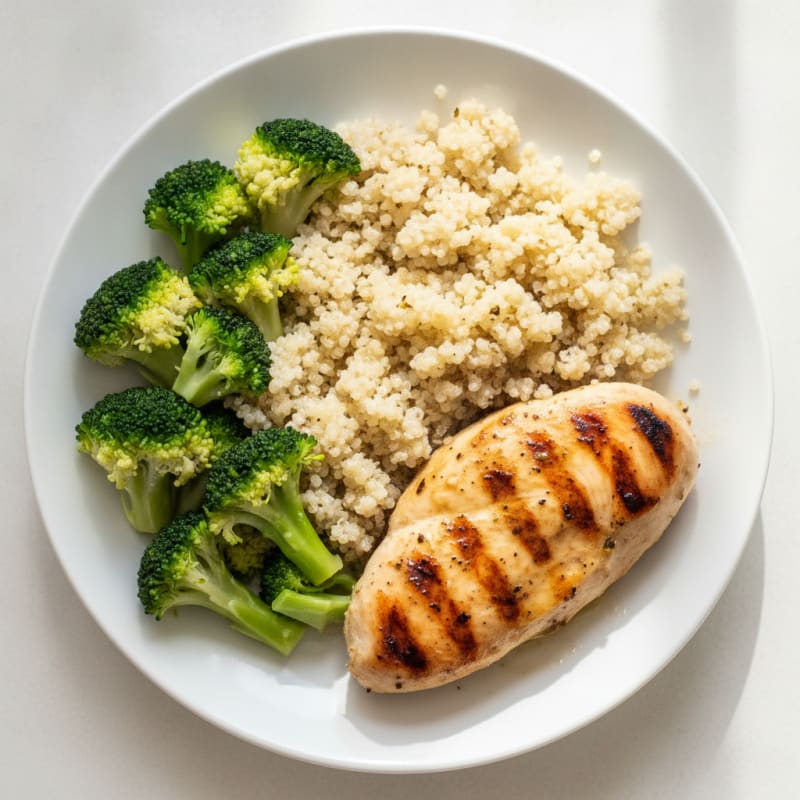 Grilled Chicken Breast with Quinoa and Steamed Broccoli