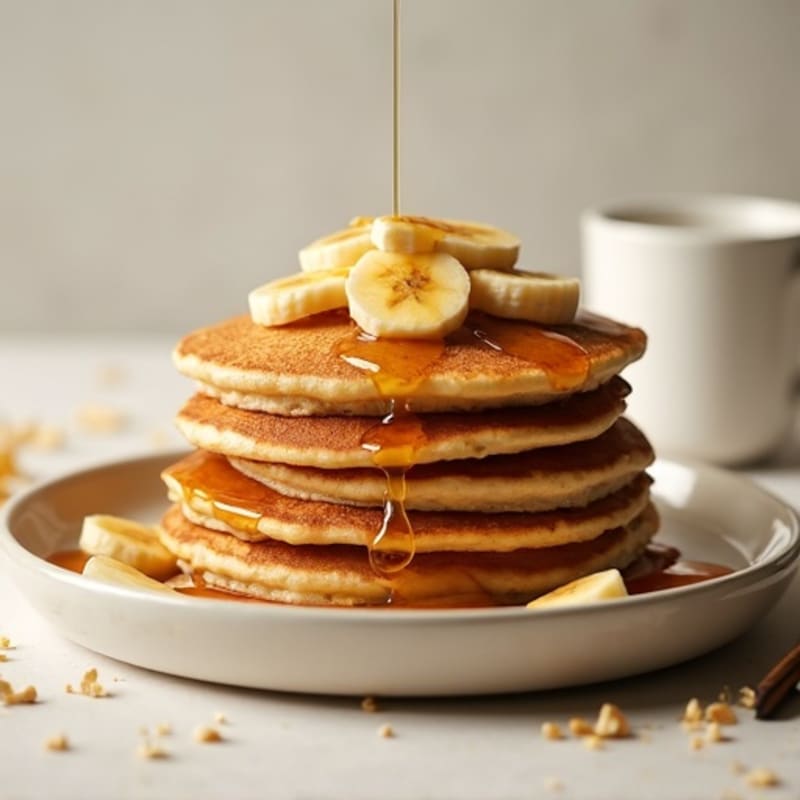 Fluffy Banana Protein Pancakes with Warm Caramelized Bananas