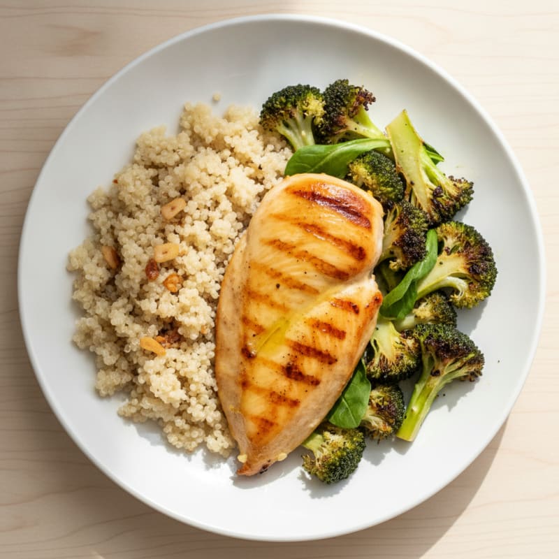 Grilled Chicken Breast with Quinoa and Roasted Broccoli