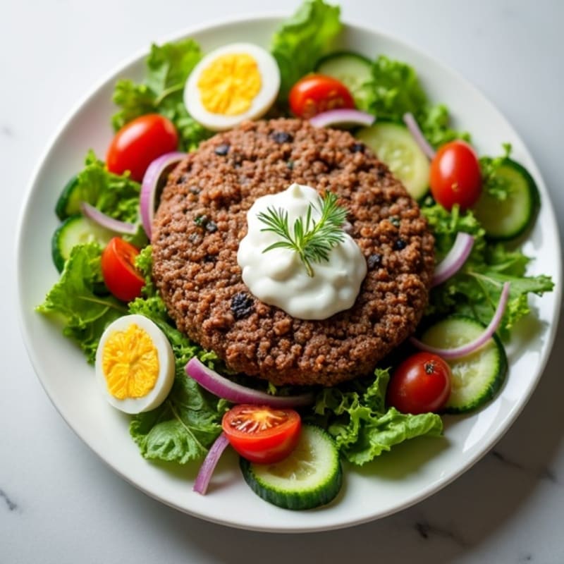 Crispy Lean Ground Beef Salad with Tangy Dill Dressing